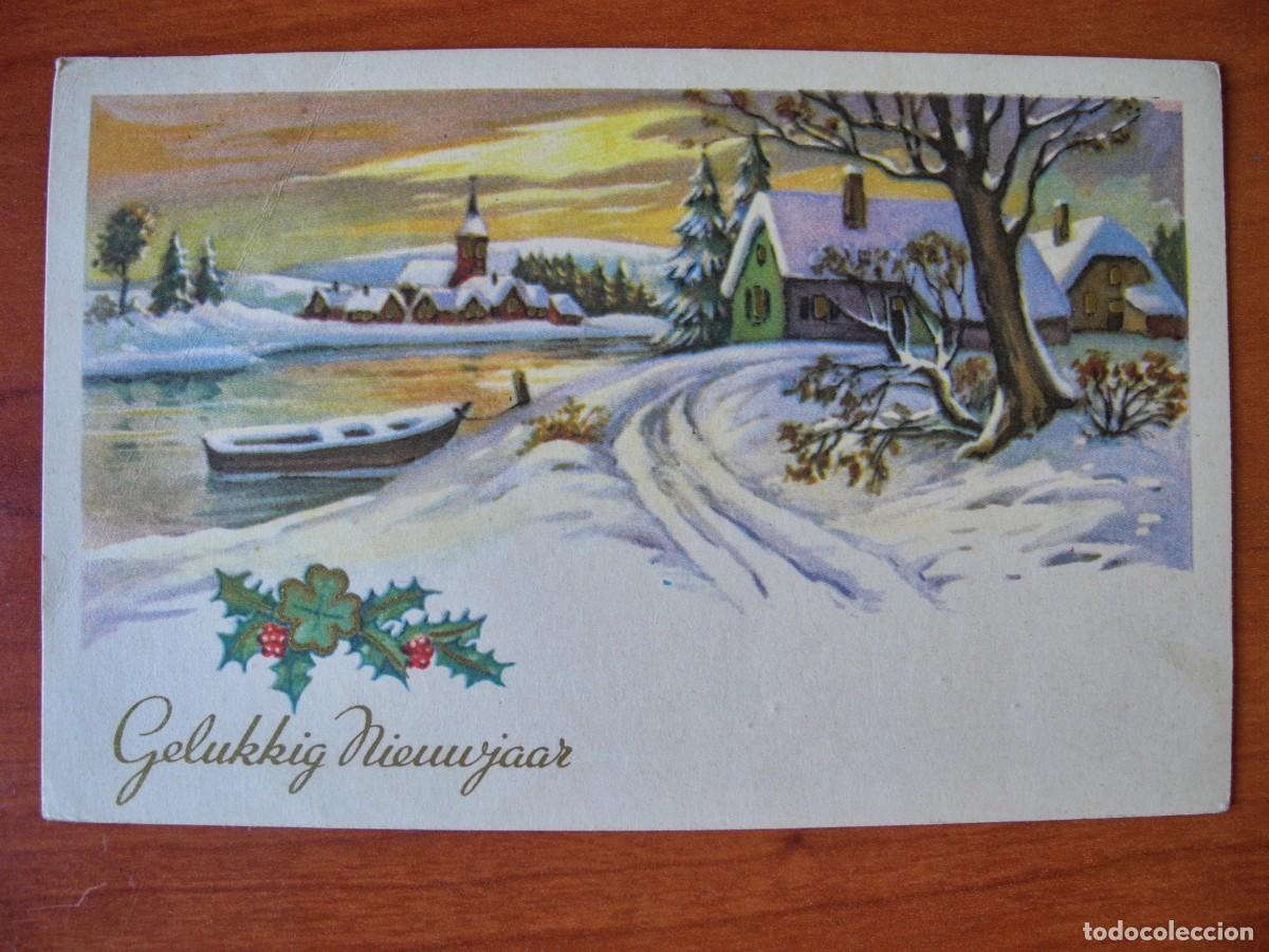 Postcards: Navidad. Paisaje nevado. R&iacute;o. Franqueada con sello 1952 14x9