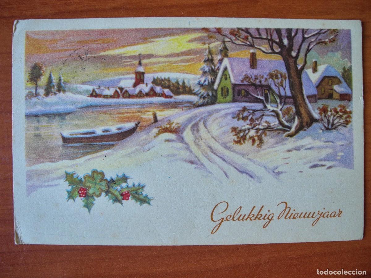 Postcards: Navidad. Paisaje nevado. R&iacute;o. Franqueada con sello 1951 14x9