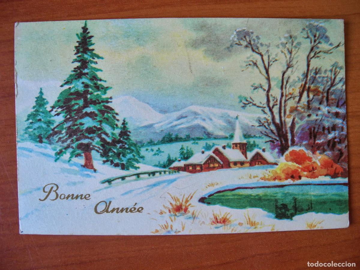 Postcards: Navidad. Paisaje nevado. R&iacute;o. Franqueada con sello 1955 14x9