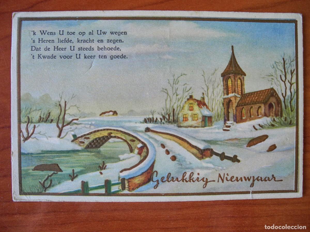Postcards: Navidad. Relieve. Paisaje nevado. R&iacute;o. Puente. Iglesia. Franqueada con sello 1955 14x9