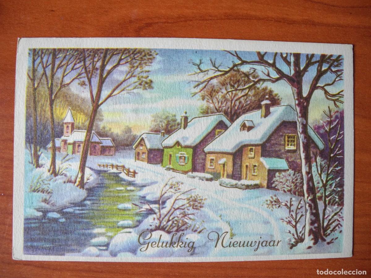 Postcards: Navidad. Paisaje nevado. R&iacute;o. Con sello 1965 14x9