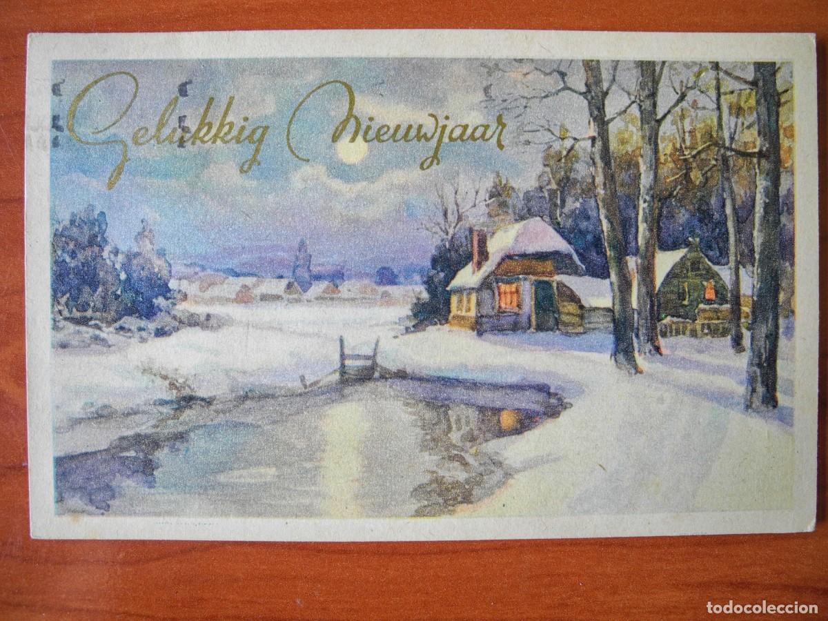 Postcards: Navidad. Paisaje nevado. R&iacute;o. Franqueada con sello 14x9