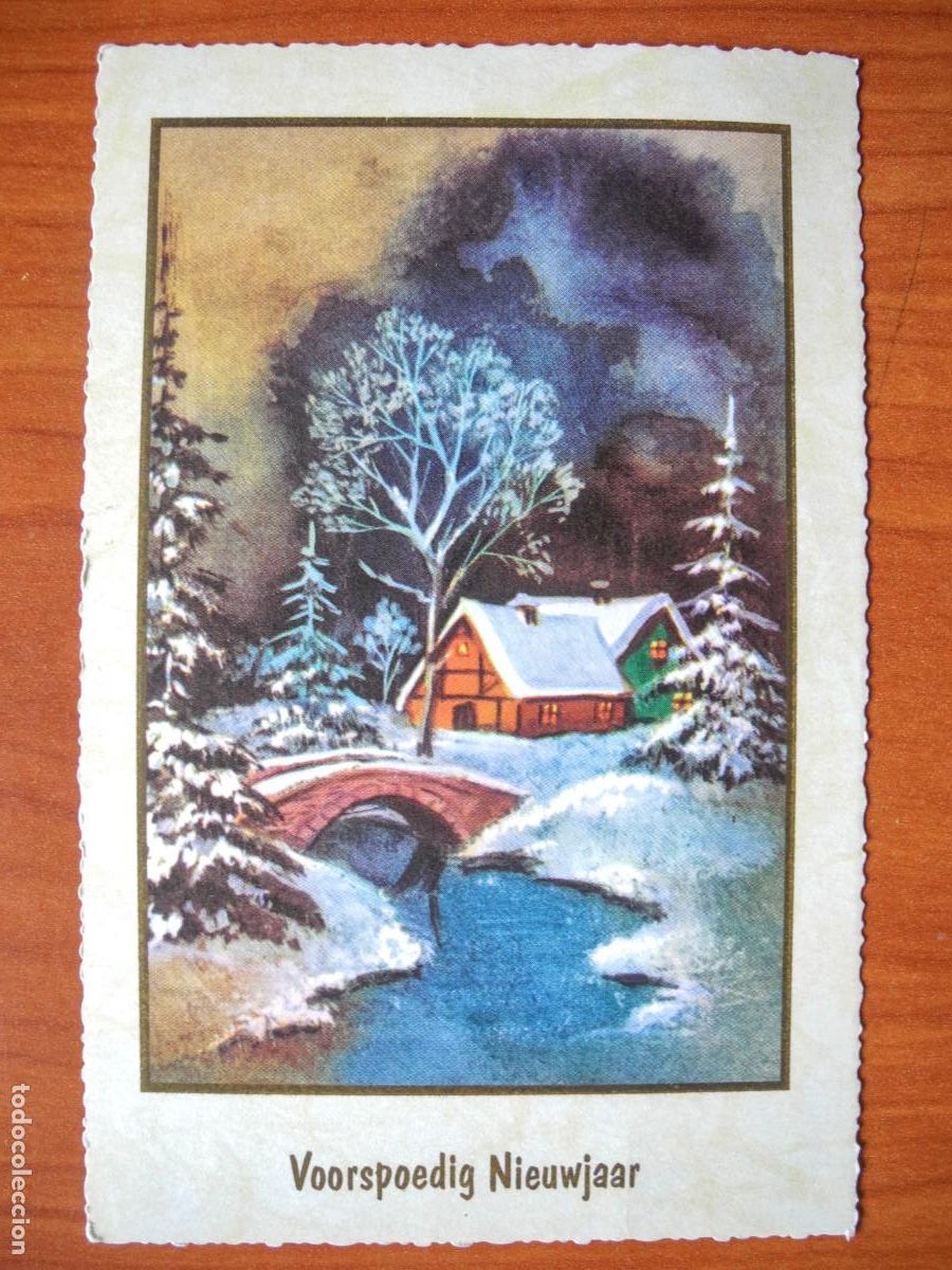 Cartes Postales: Navidad. Paisaje nevado. R&iacute;o. Puente. Franqueada con sello 9x14