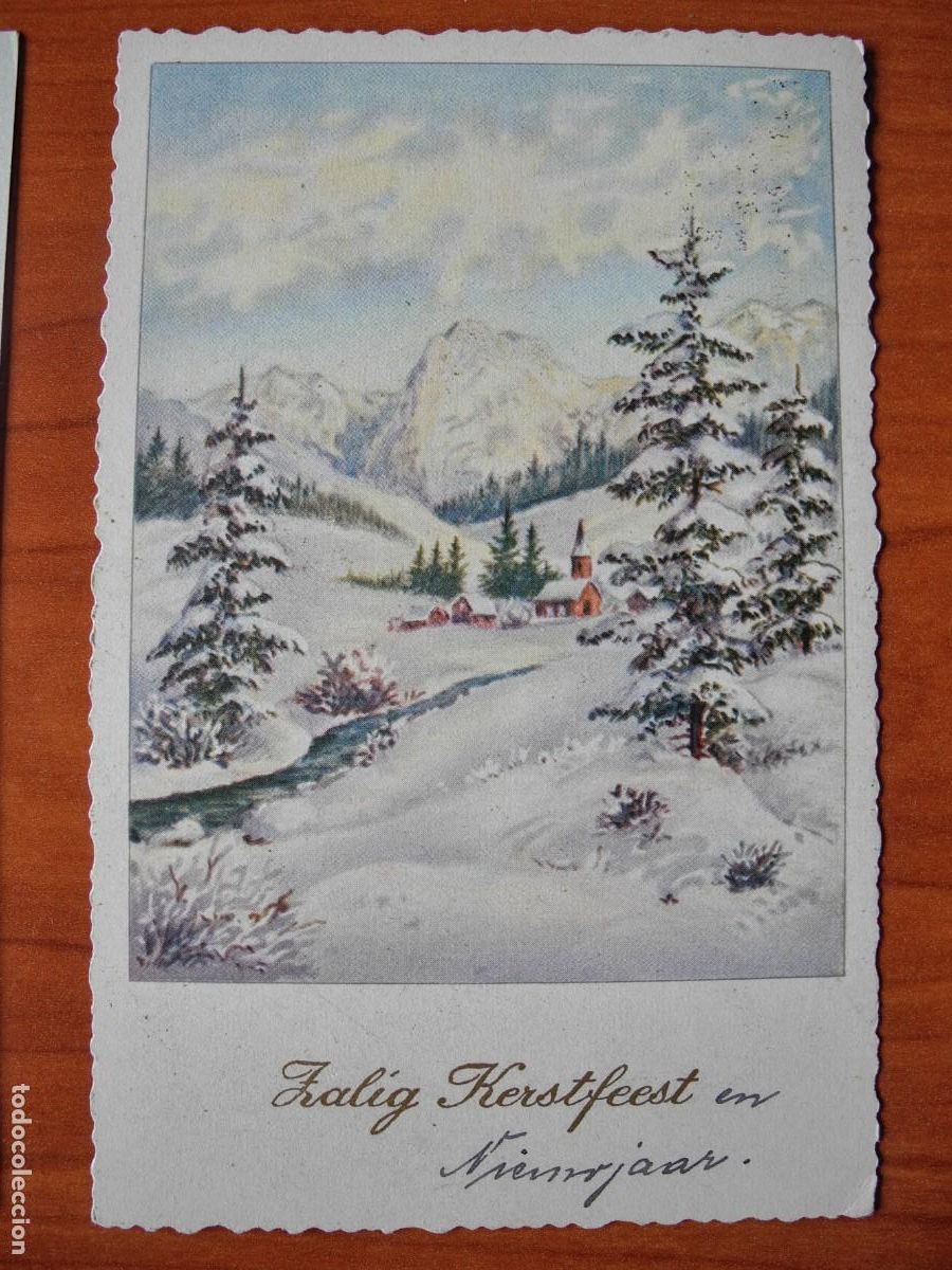 Cartoline: Navidad. Bonito paisaje nevado. R&iacute;o. Circulada con sello 1957 9x14