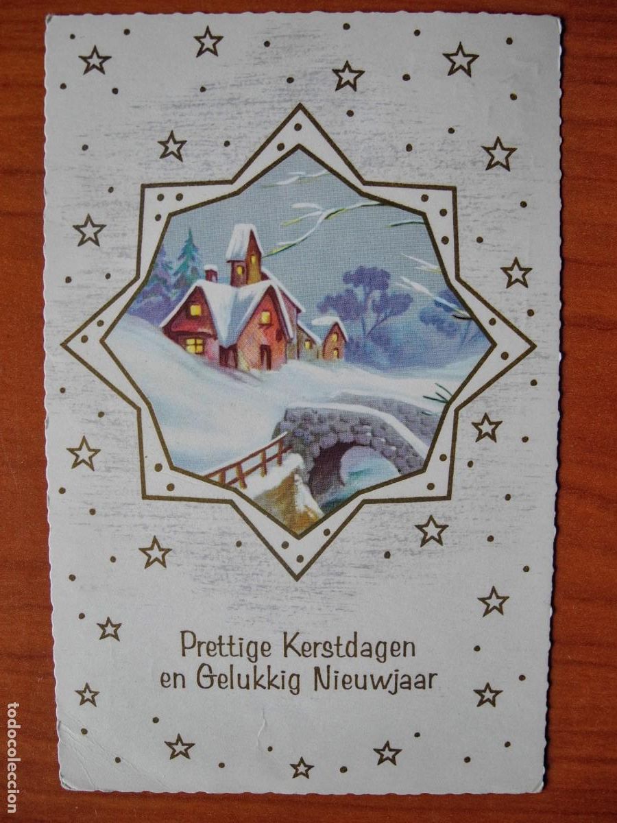 Cartoline: Navidad. Paisaje nevado. R&iacute;o. Puente. Circulada con sello 9x14