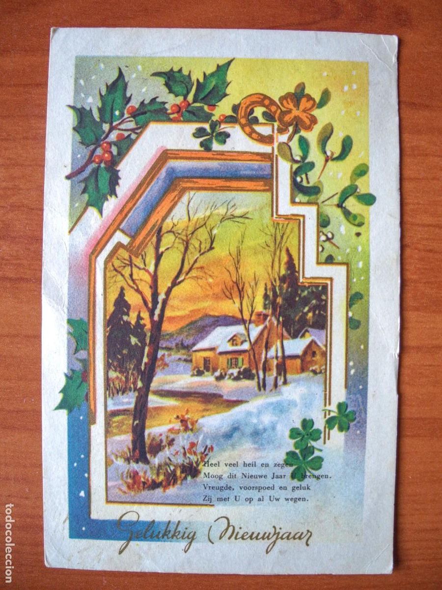 Postais: Navidad. Paisaje nevado. R&iacute;o. Circulada con sello 1959 9x14