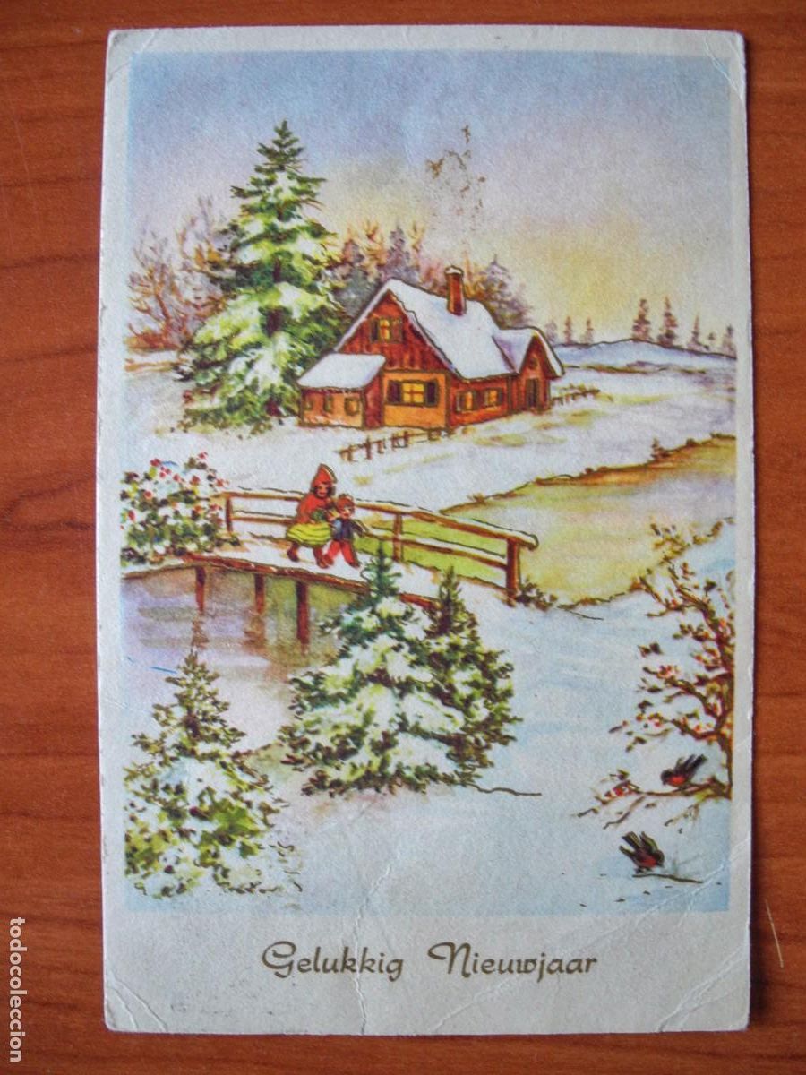 Postais: Navidad. Paisaje nevado. R&iacute;o. Puente Circulada sin sello 9x14