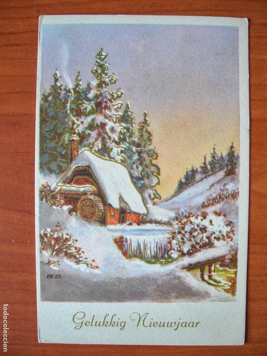 Postais: Navidad. Paisaje nevado. R&iacute;o. Molino Escrita 1967 9x14