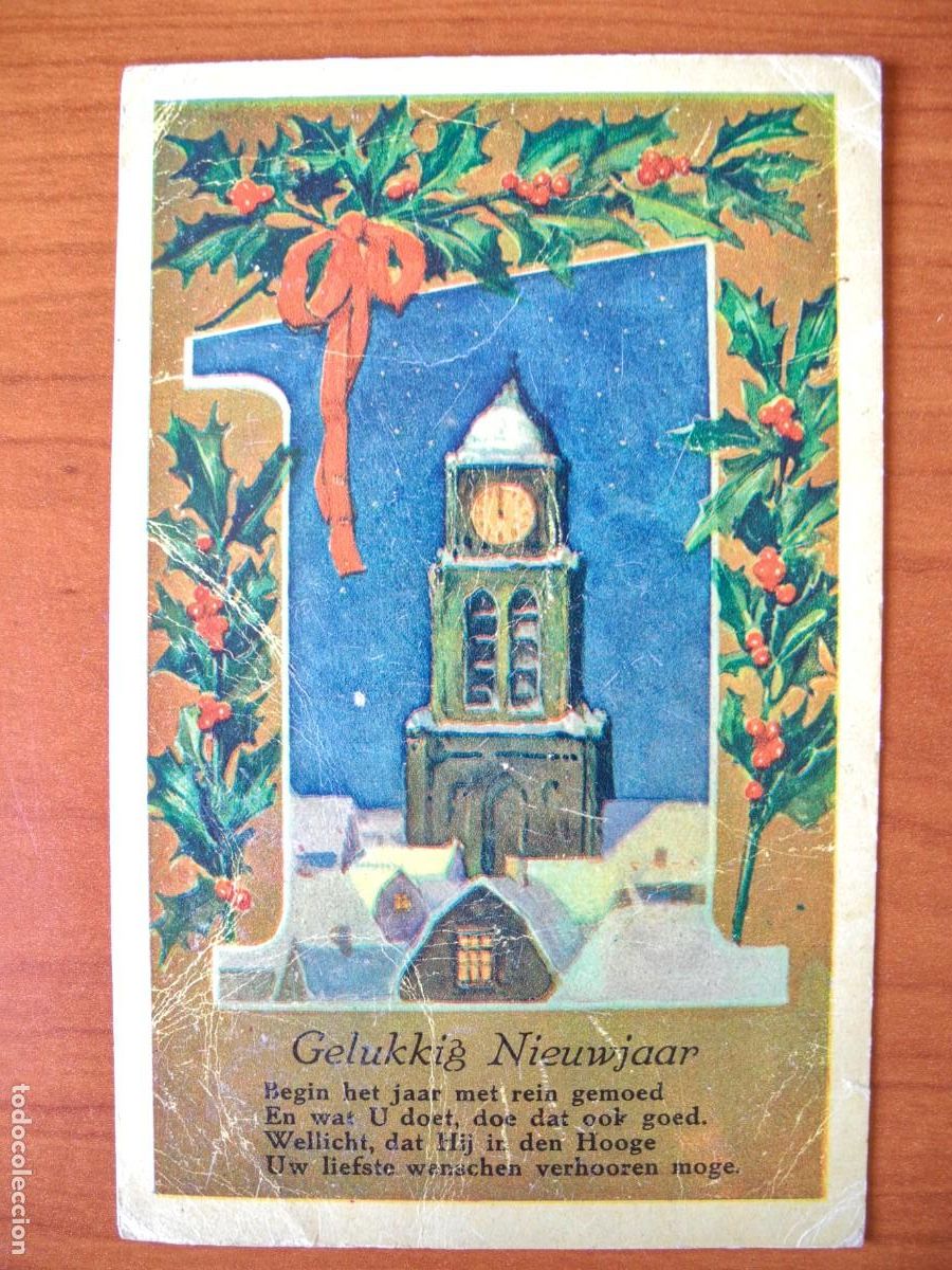 Postais: Navidad. Antigua postal Paisaje nevado. Celebraci&oacute;n uno de enero. Escrita 9x14