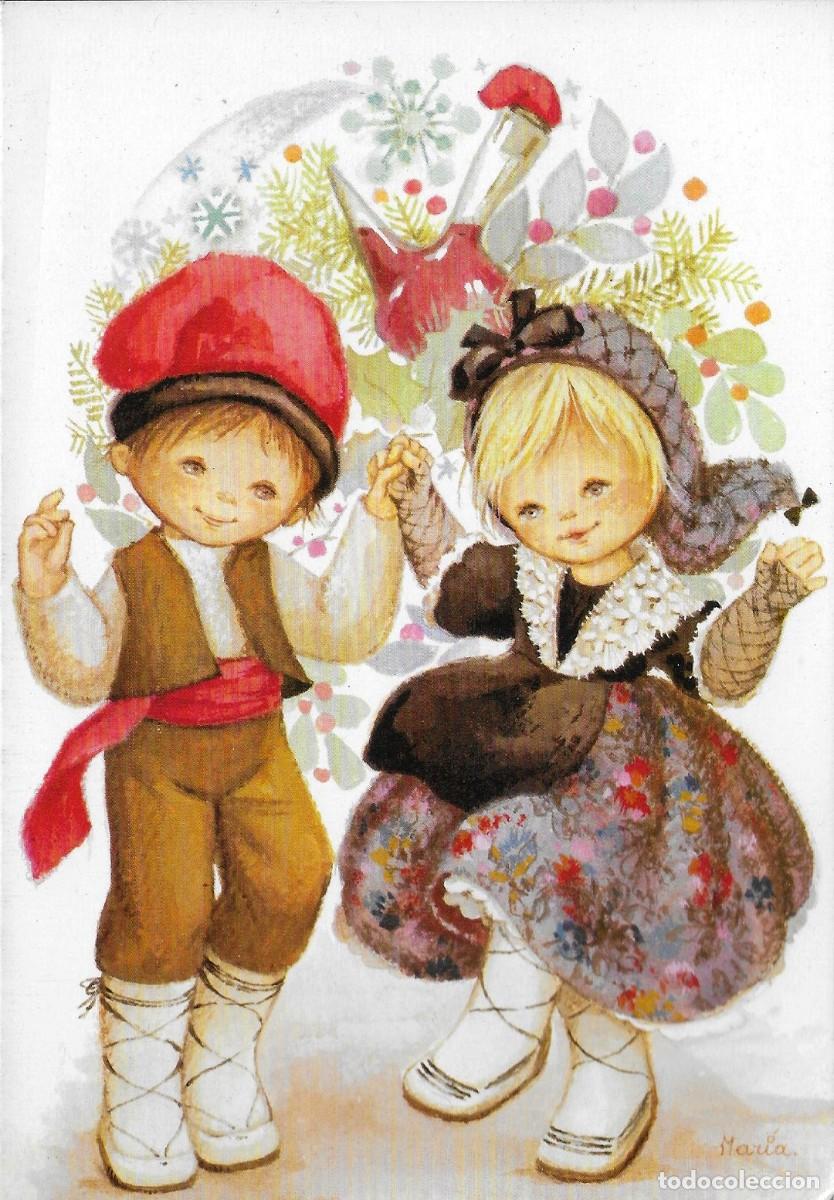 Postais: 2077F - MARIA - PAREJITA CELEBRANDO Y BAILANDO- EDICIONES ORTIZ X415 - DIPTICA 16,5X11,5 CM