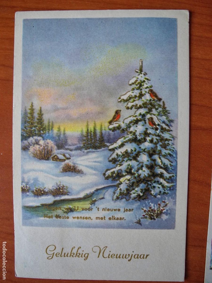 Postais: Navidad. Paisaje nevado. &Aacute;rbol pajaritos. Trazos dorados. Circulada con sello 1959 9x14