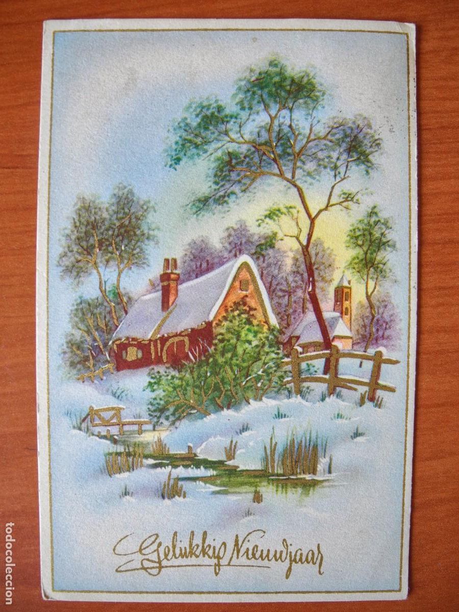 Postais: Bonita postal. Navidad. Paisaje nevado. Trazos dorados. Circulada sin sello 9x14