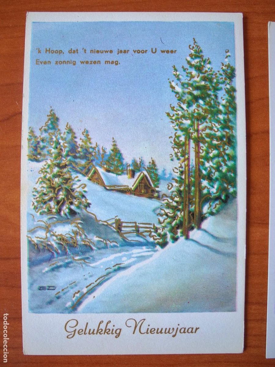 Postais: Navidad. Paisaje nevado. trazos dorados. Nueva 9x14