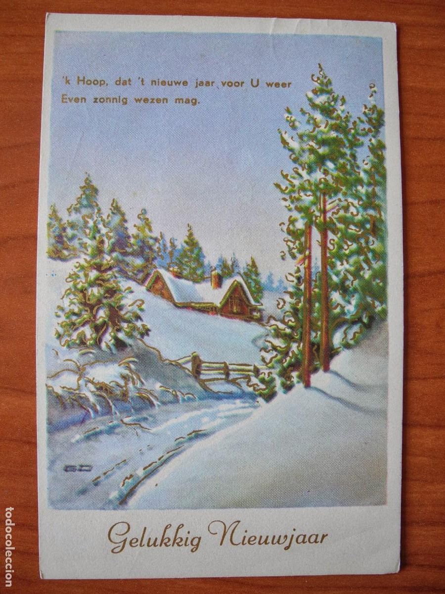 Postais: Navidad. Paisaje nevado. trazos dorados. Circulada 9x14
