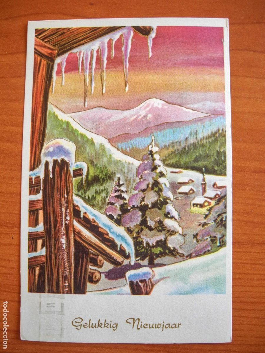 Postais: Postal de navidad. Paisaje nevado. Monta&ntilde;as. Trazos dorados Circulada 9x14