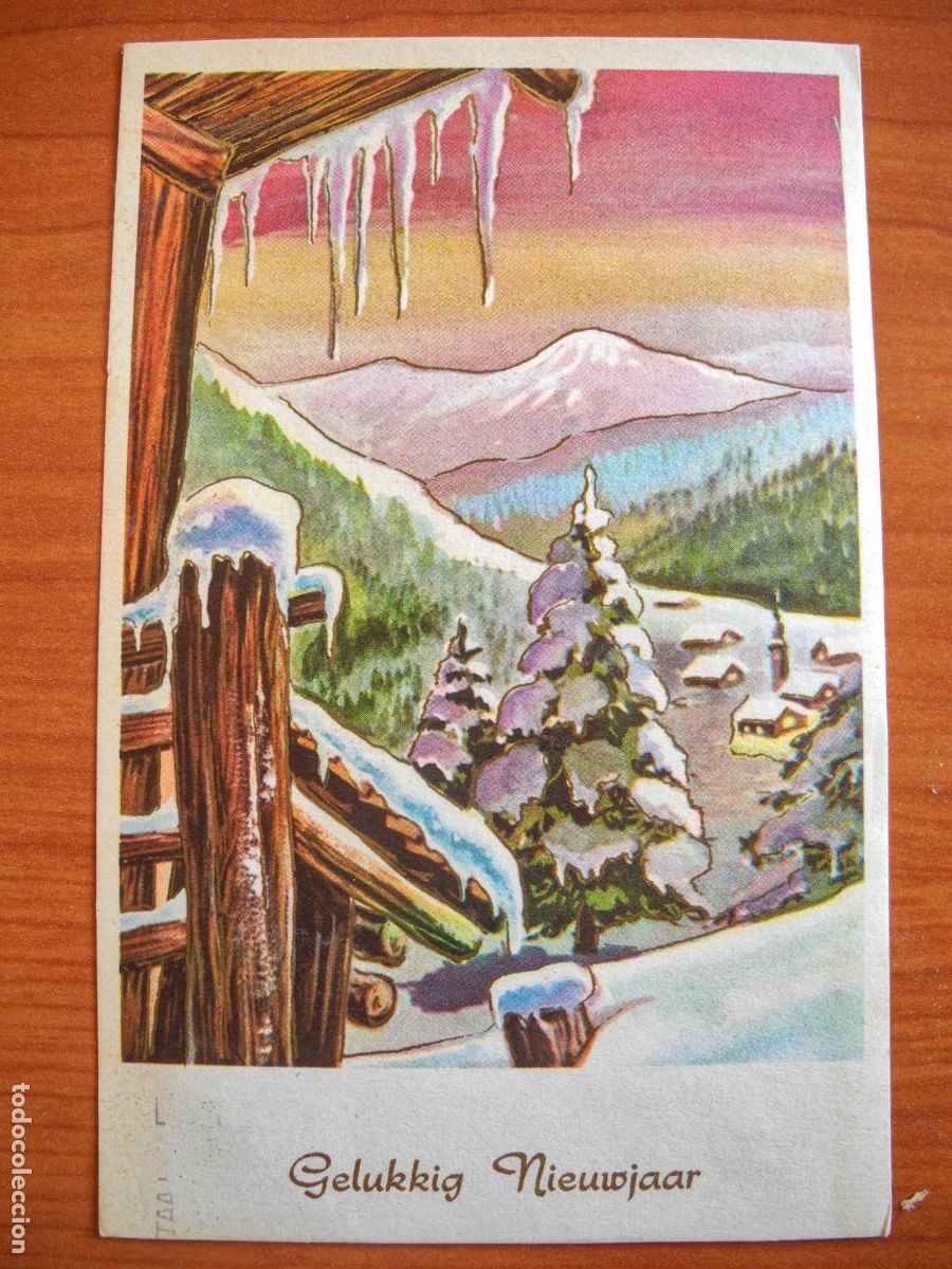 Postais: Postal de navidad. Paisaje nevado. Monta&ntilde;as. Trazos dorados Circulada 9x14