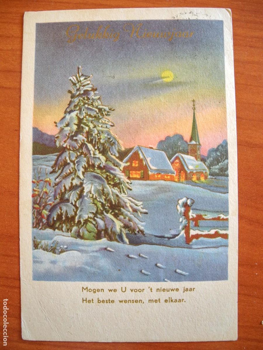 Postais: Postal de navidad. Paisaje nevado. Monta&ntilde;as. Trazos dorados Circulada 1960 9x14