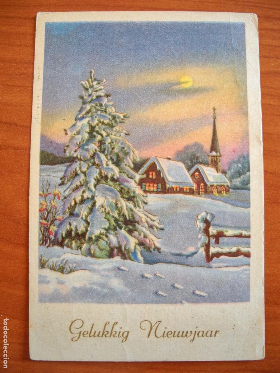 Postais: Postal de navidad. Paisaje nevado. Monta&ntilde;as. Trazos dorados Circulada 1960 9x14