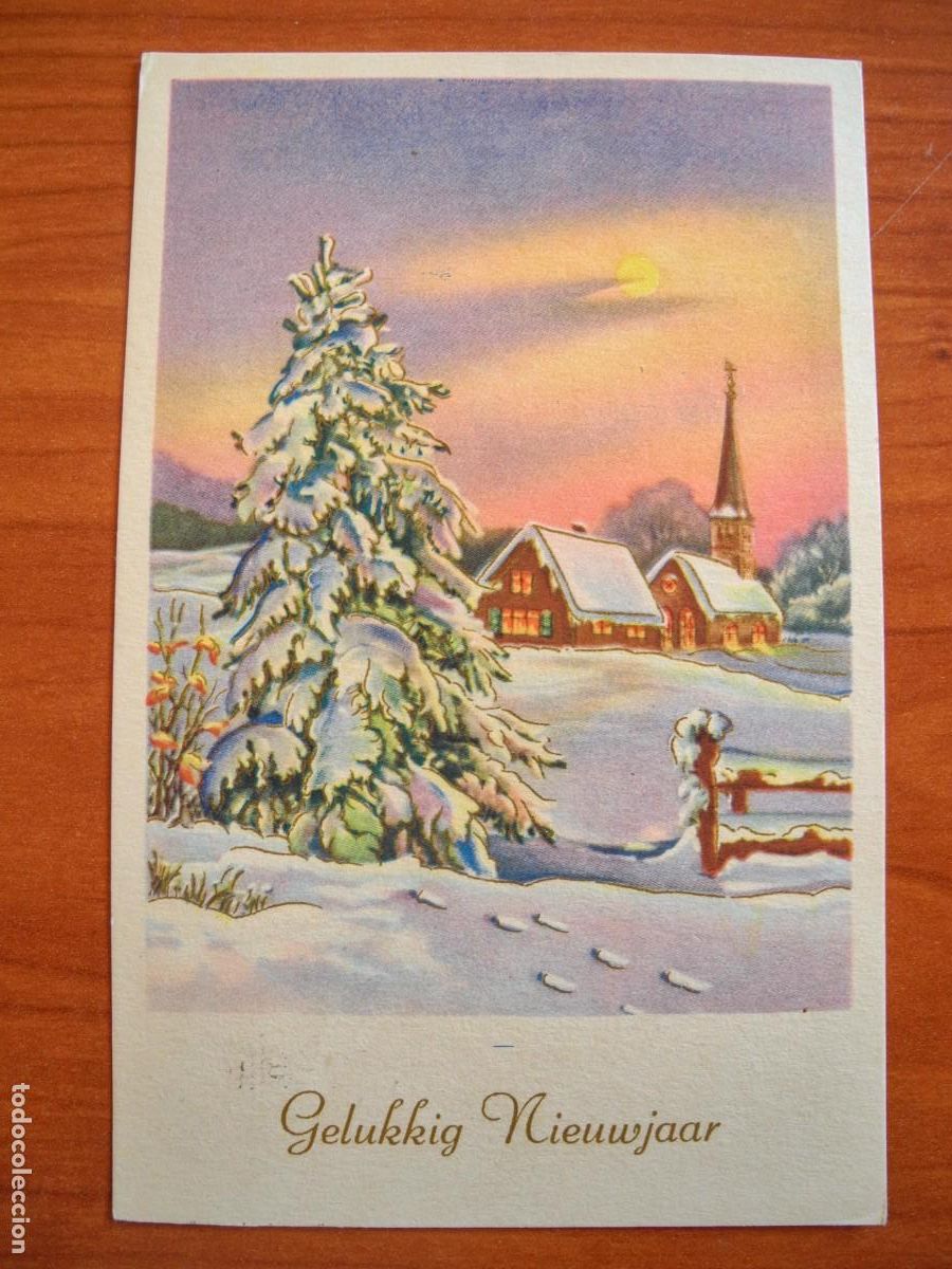 Postais: Postal de navidad. Paisaje nevado. Monta&ntilde;as. Trazos dorados Circulada 1956 9x14