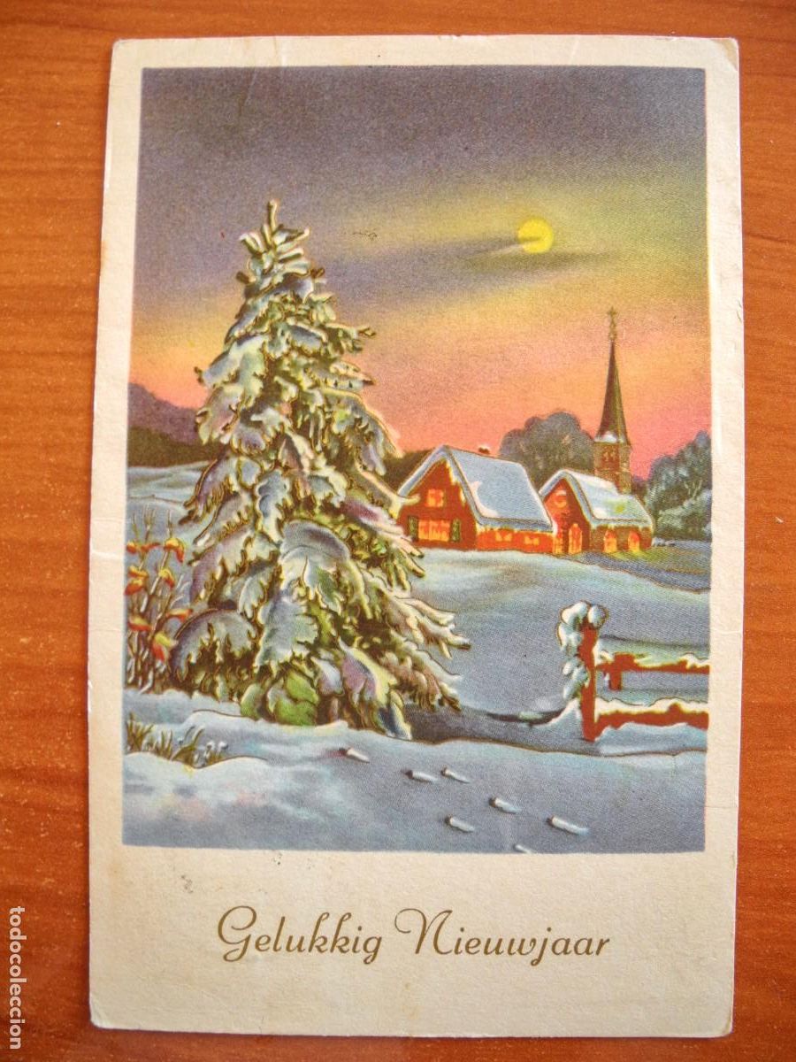 Postais: Postal de navidad. Paisaje nevado. Monta&ntilde;as. Trazos dorados Circulada 1958 9x14
