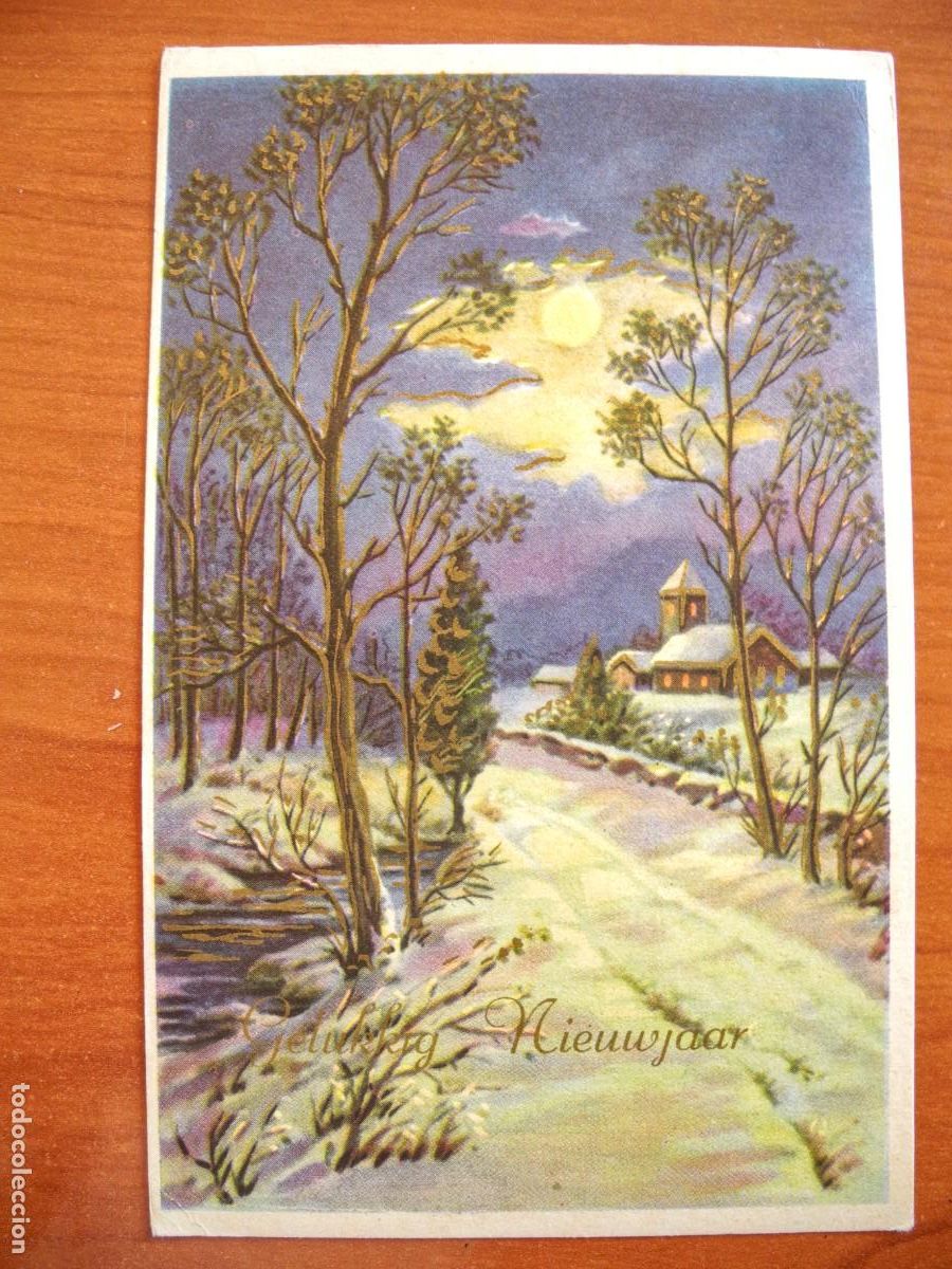 Postais: Postal de navidad. Paisaje nevado. Trazos dorados Circulada 9x14
