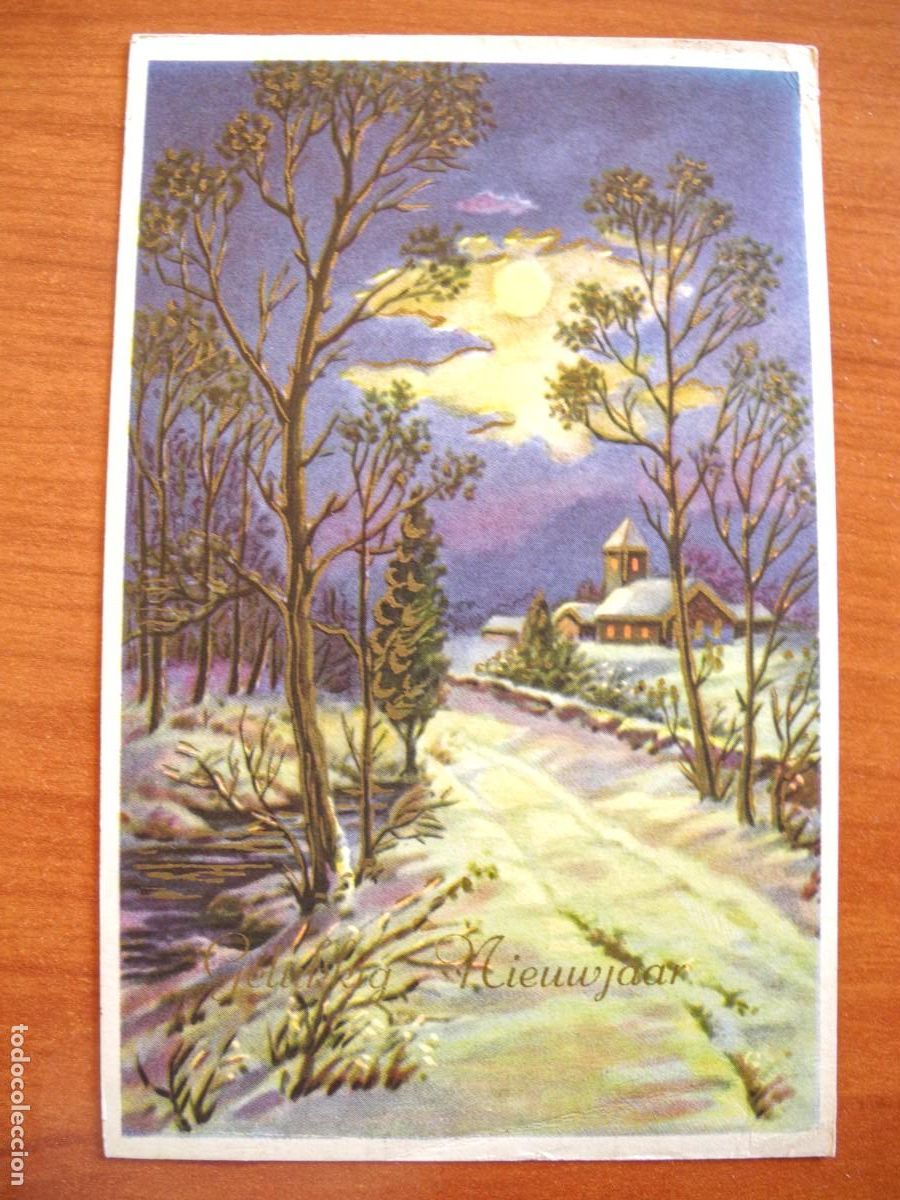 Postais: Postal de navidad. Paisaje nevado. Trazos dorados Circulada con sello 1967 9x14