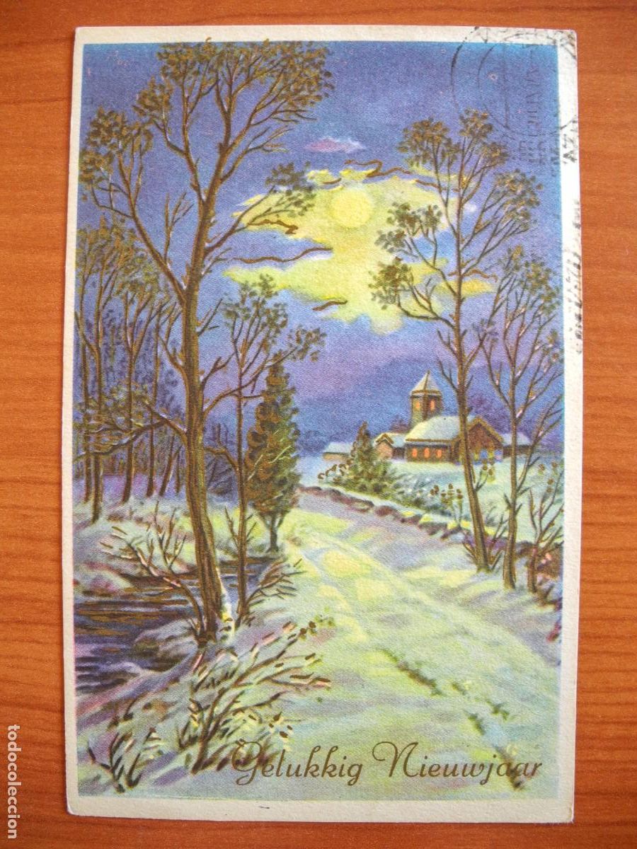 Postais: Postal de navidad. Paisaje nevado. Trazos dorados Circulada con sello 1967 9x14