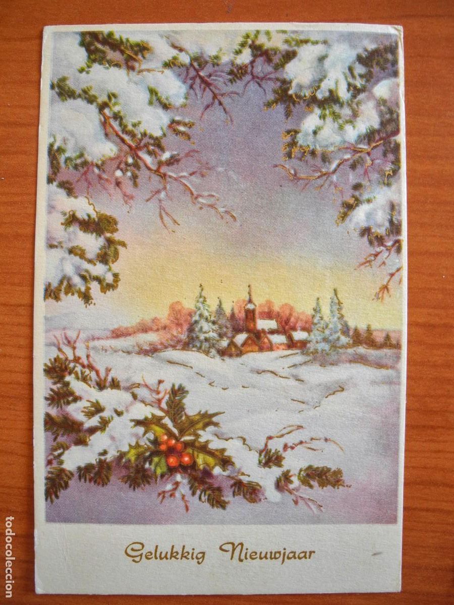 Postais: Postal de Navidad. Paisaje nevado. Trazos dorados. Circulada con sello 1960 9x14
