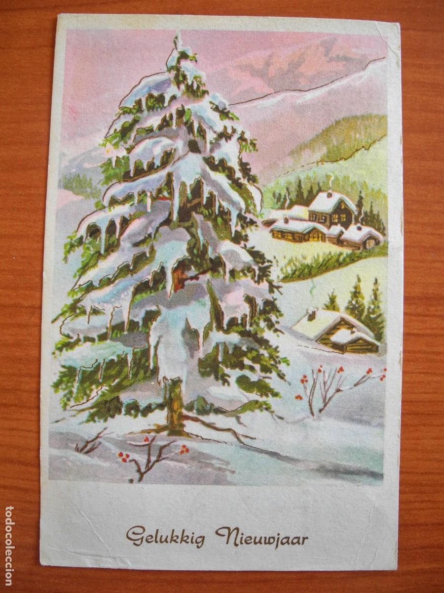 Postais: Postal de Navidad. Paisaje nevado. Trazos dorados. Circulada con sello 1964 9x14