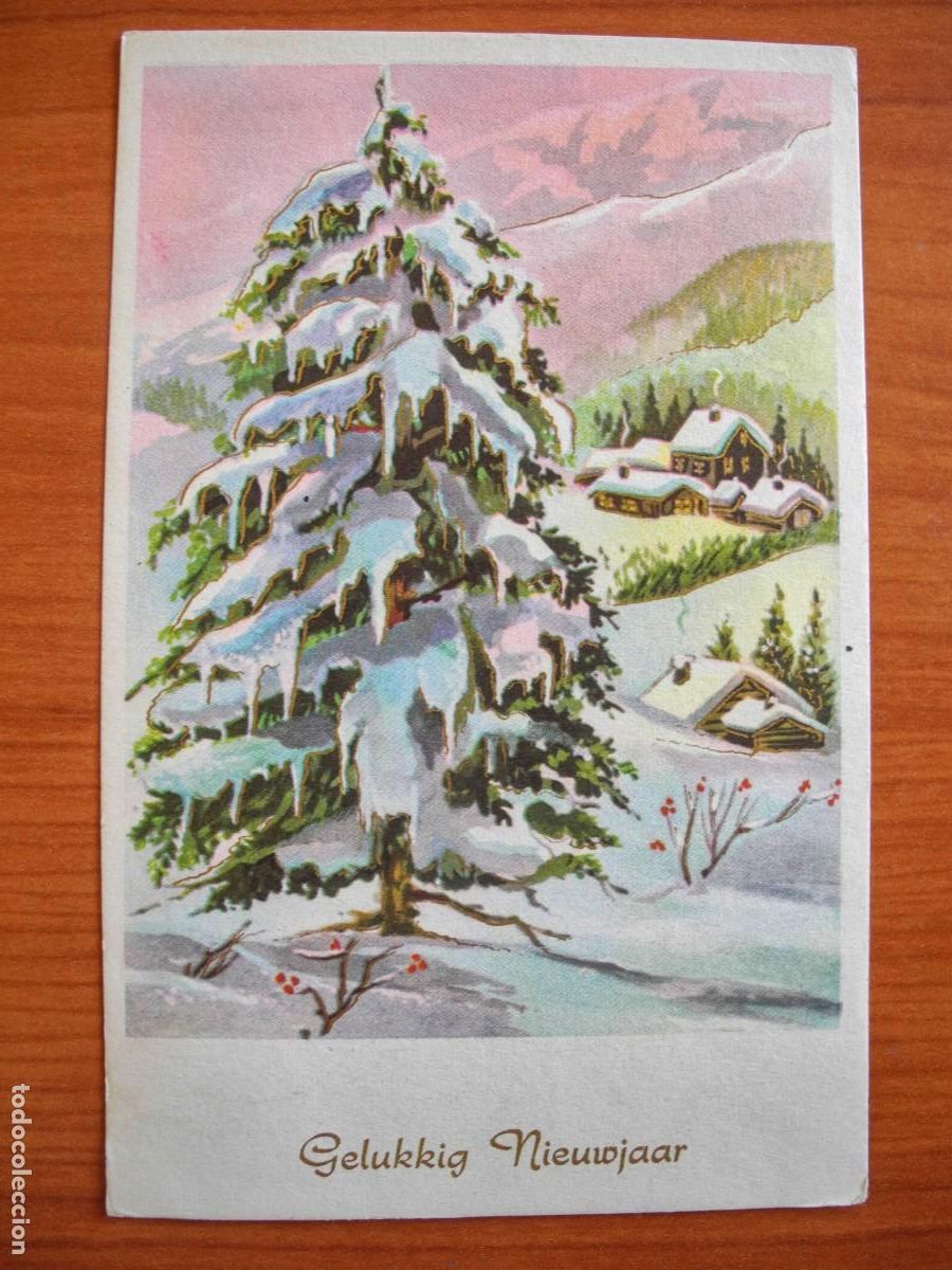 Postais: Postal de Navidad. Paisaje nevado. Trazos dorados. Circulada con sello 9x14