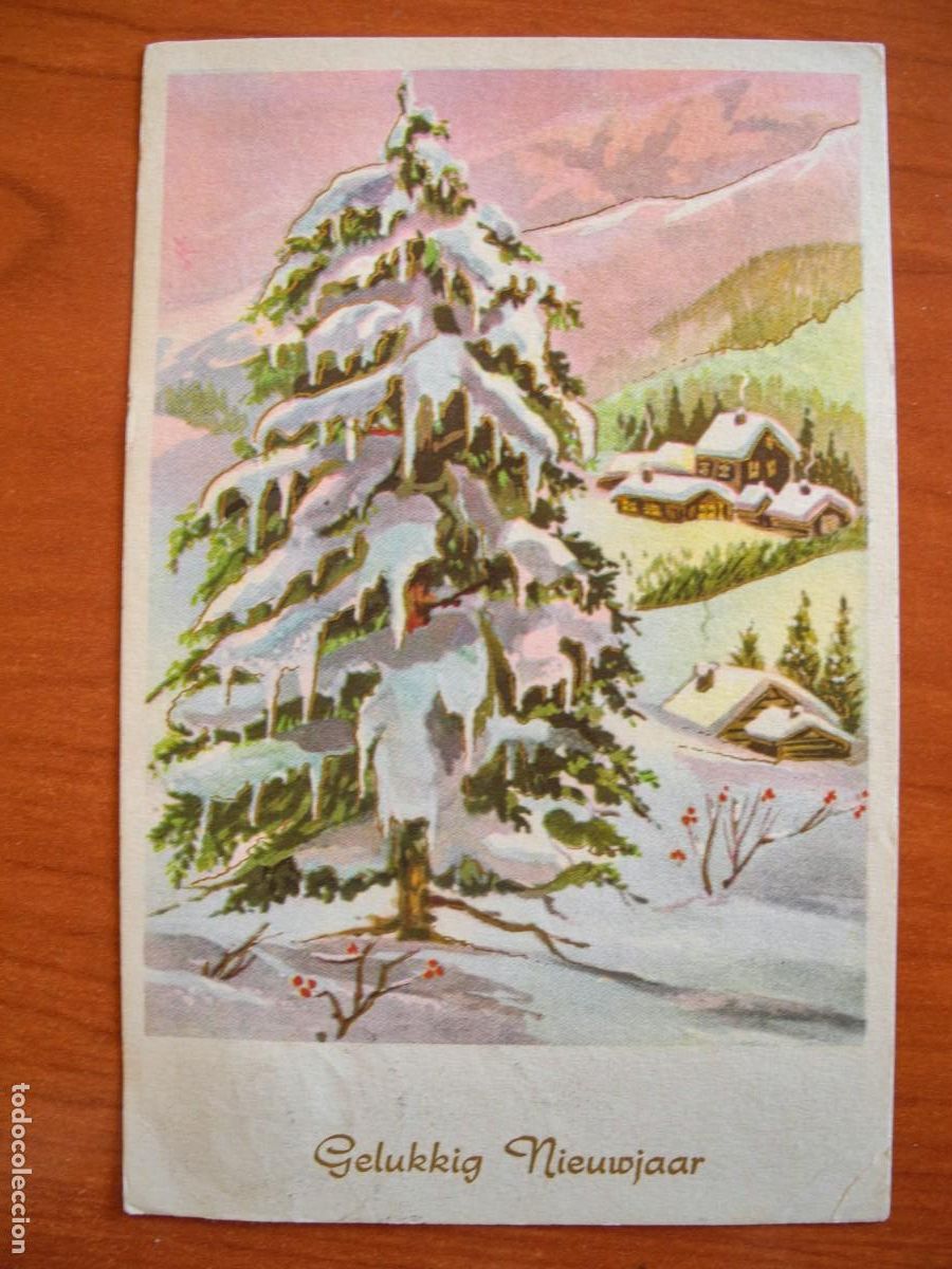 Postais: Postal de Navidad. Paisaje nevado. Trazos dorados. Circulada con sello 9x14