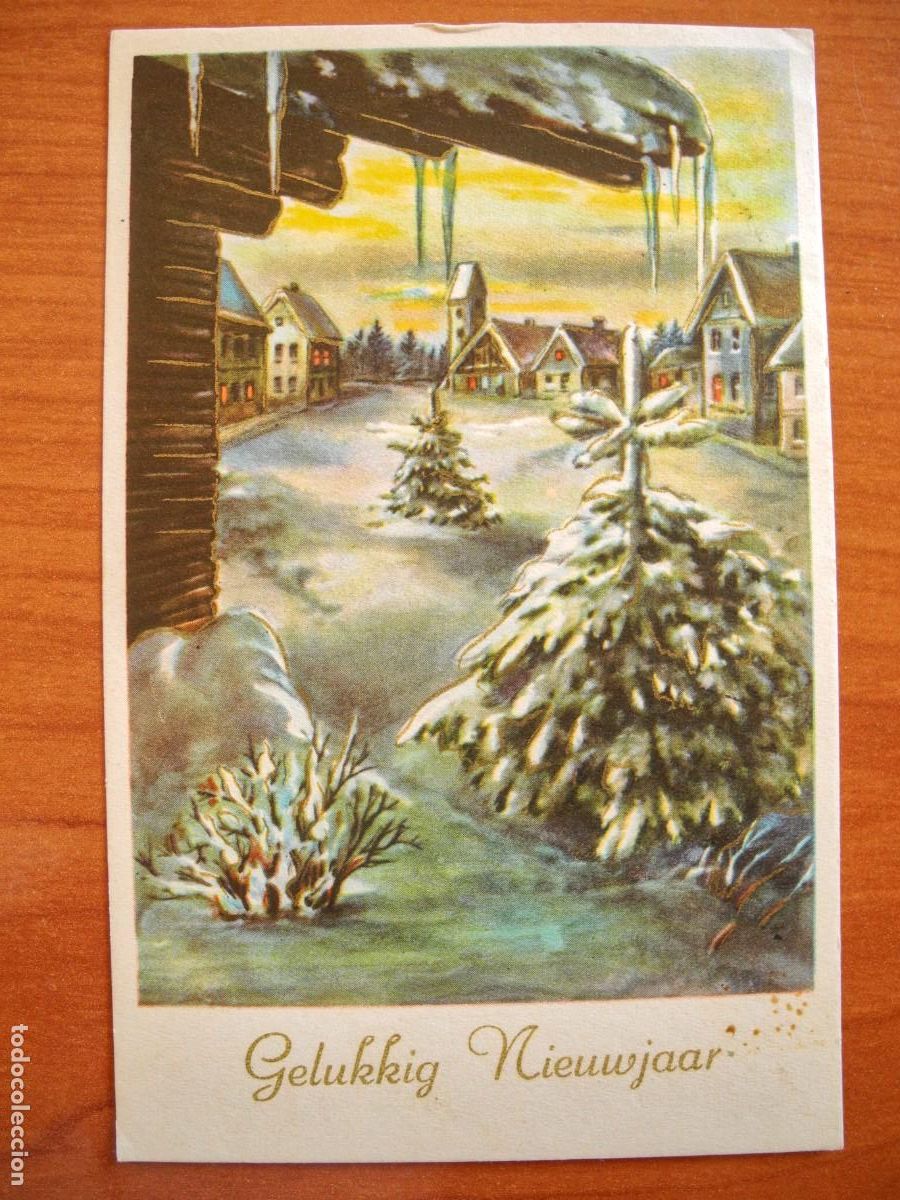 Cartes Postales: Postal de Navidad. Paisaje nevado. Trazos dorados. Circulada con sello 1961 9x14