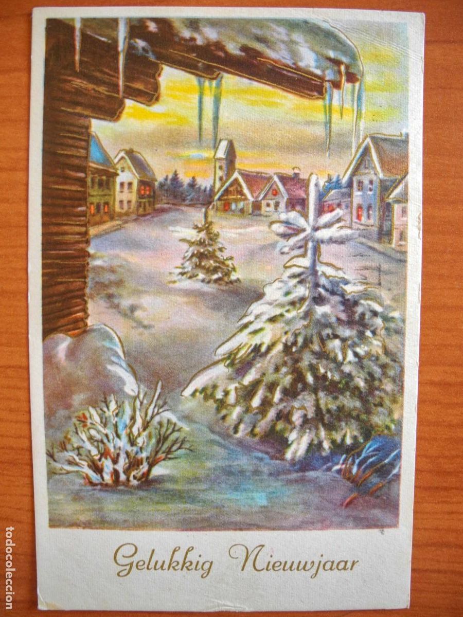 Postales: Postal de Navidad. Paisaje nevado. Trazos dorados. Circulada sin sello 1963 9x14