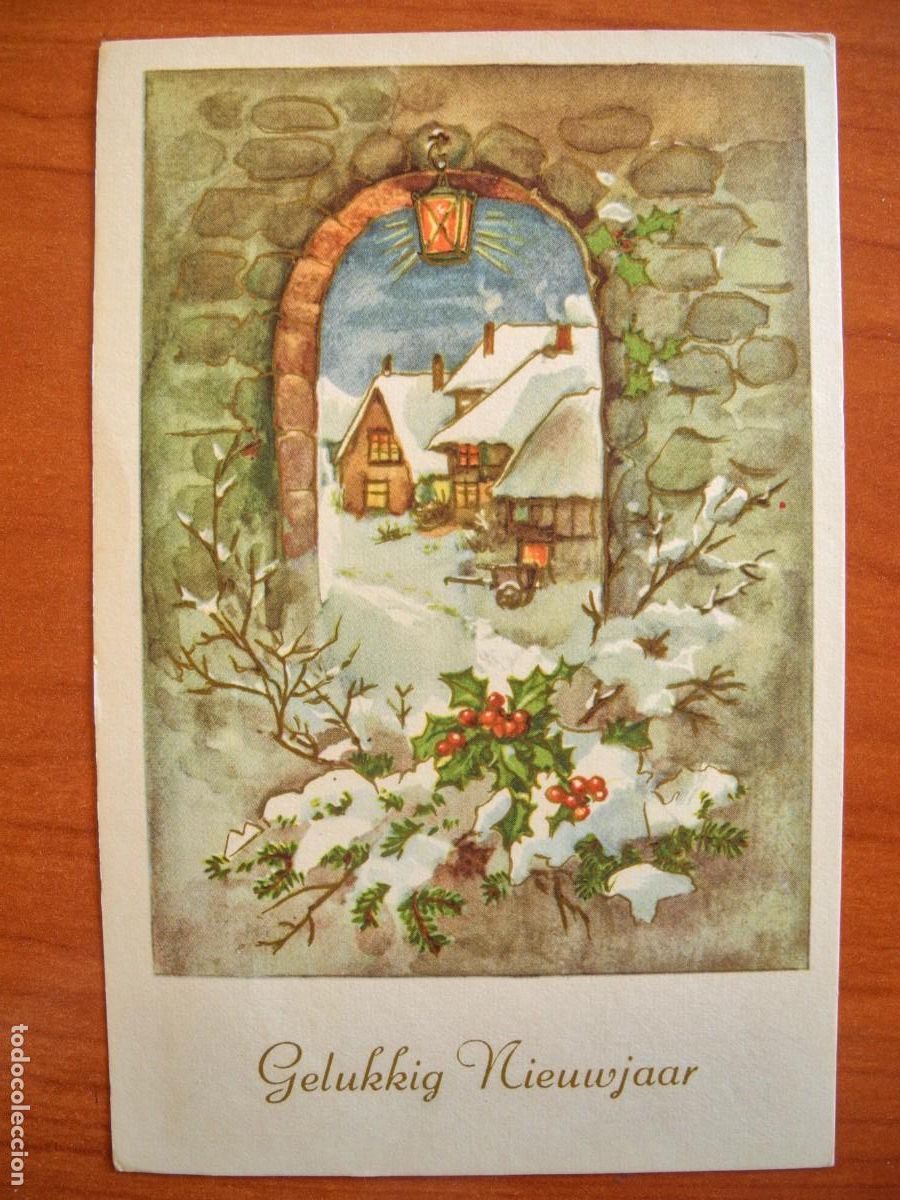 Cartes Postales: Postal de Navidad. Paisaje nevado. Trazados dorados. Circulada con sello 9x14