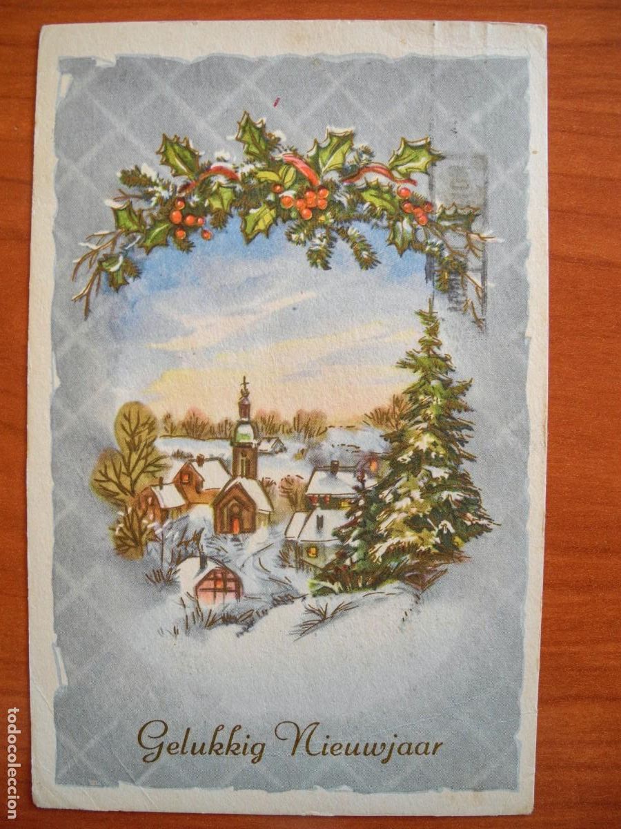 Cartes Postales: Postal de Navidad. Paisaje nevado. Trazados dorados. Circulada con sello 1961 9x14