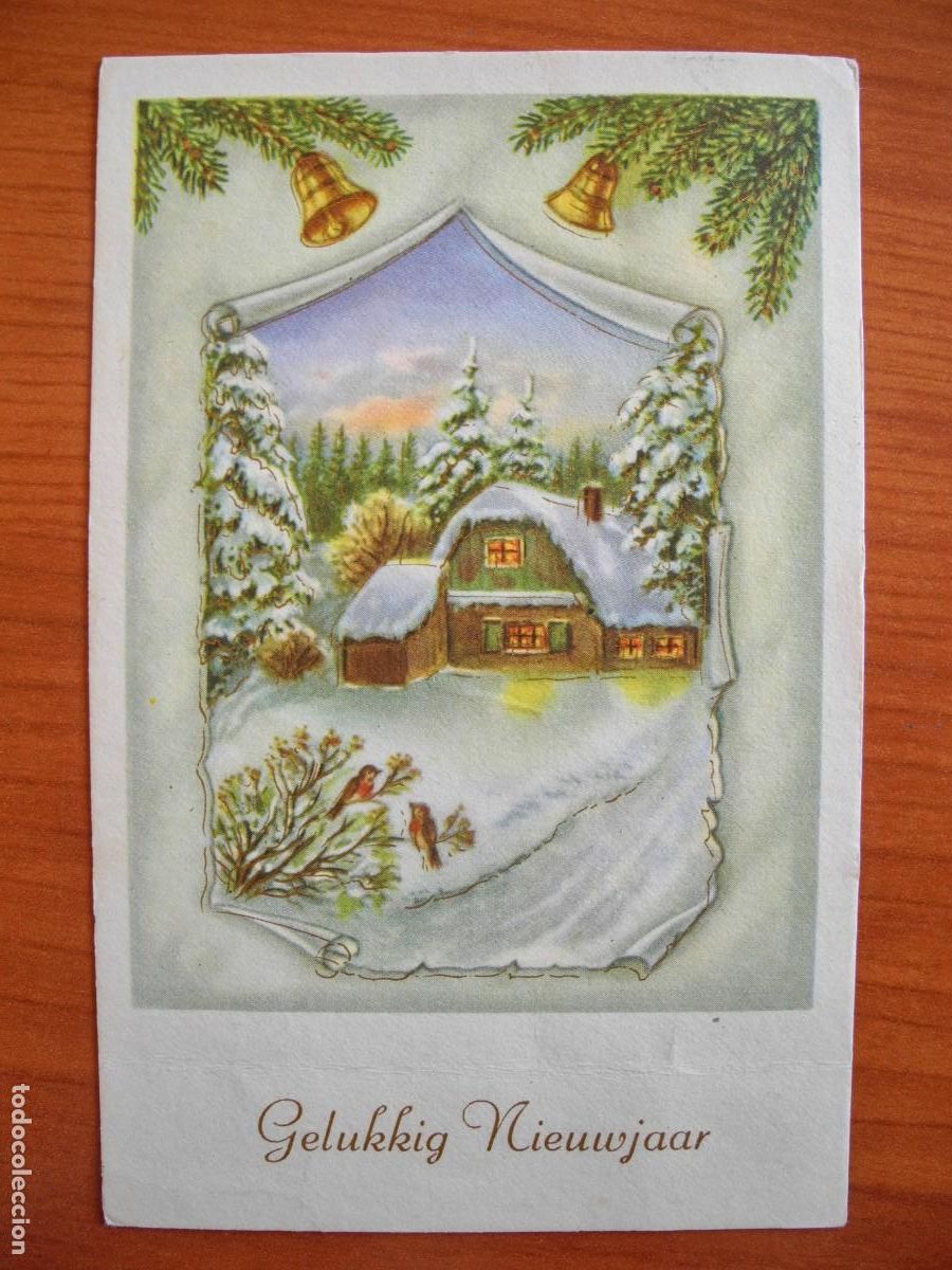 Postais: Postal de Navidad. Paisaje nevado. Trazados dorados. Circulada con sello 9x14