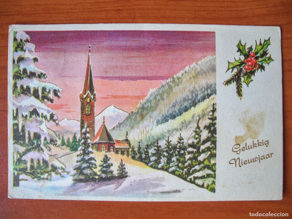 Postais: Postal de Navidad. Paisaje nevado. Iglesia Trazados dorados. Circulada con sello 1964 14x9