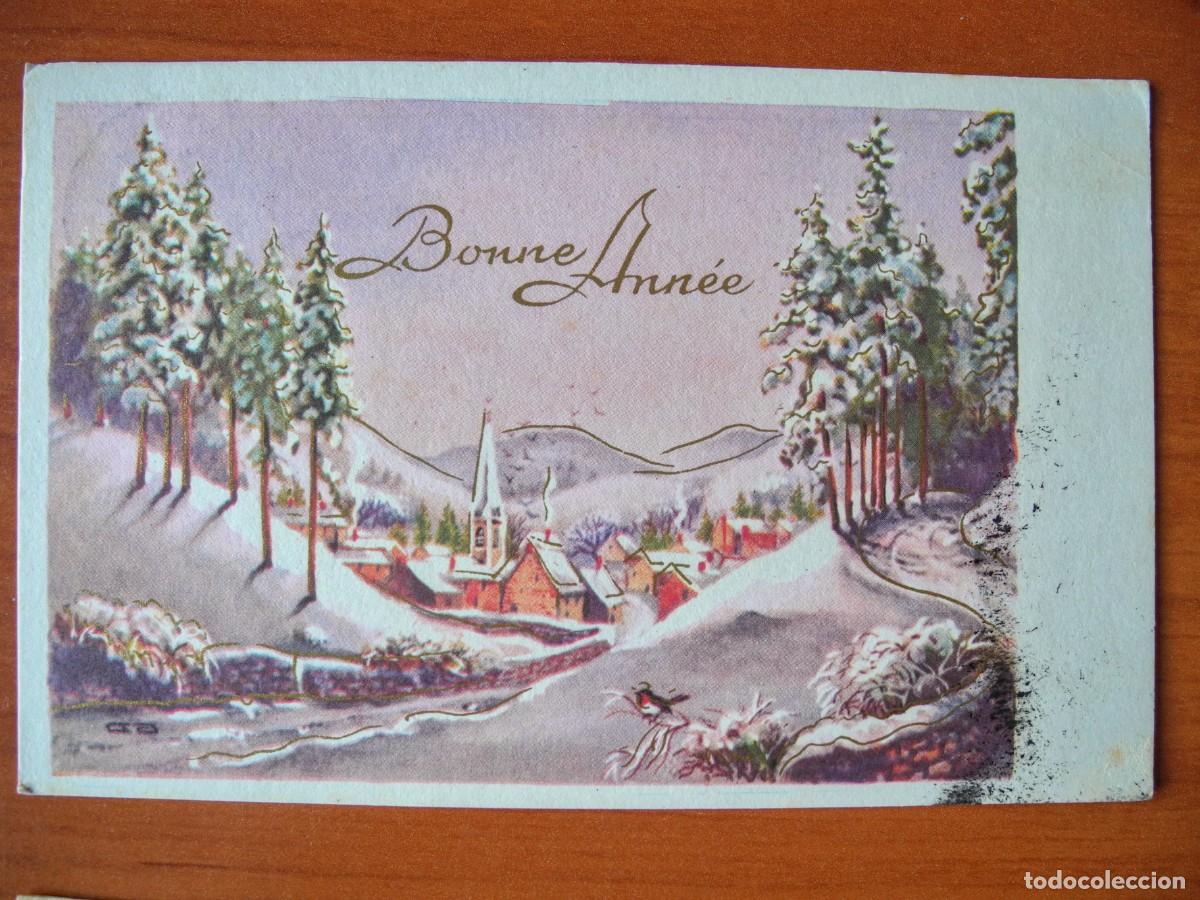 Postais: Postal de Navidad. Paisaje nevado. Trazos dorados. Iglesia Circulada con sello 1968 14x9
