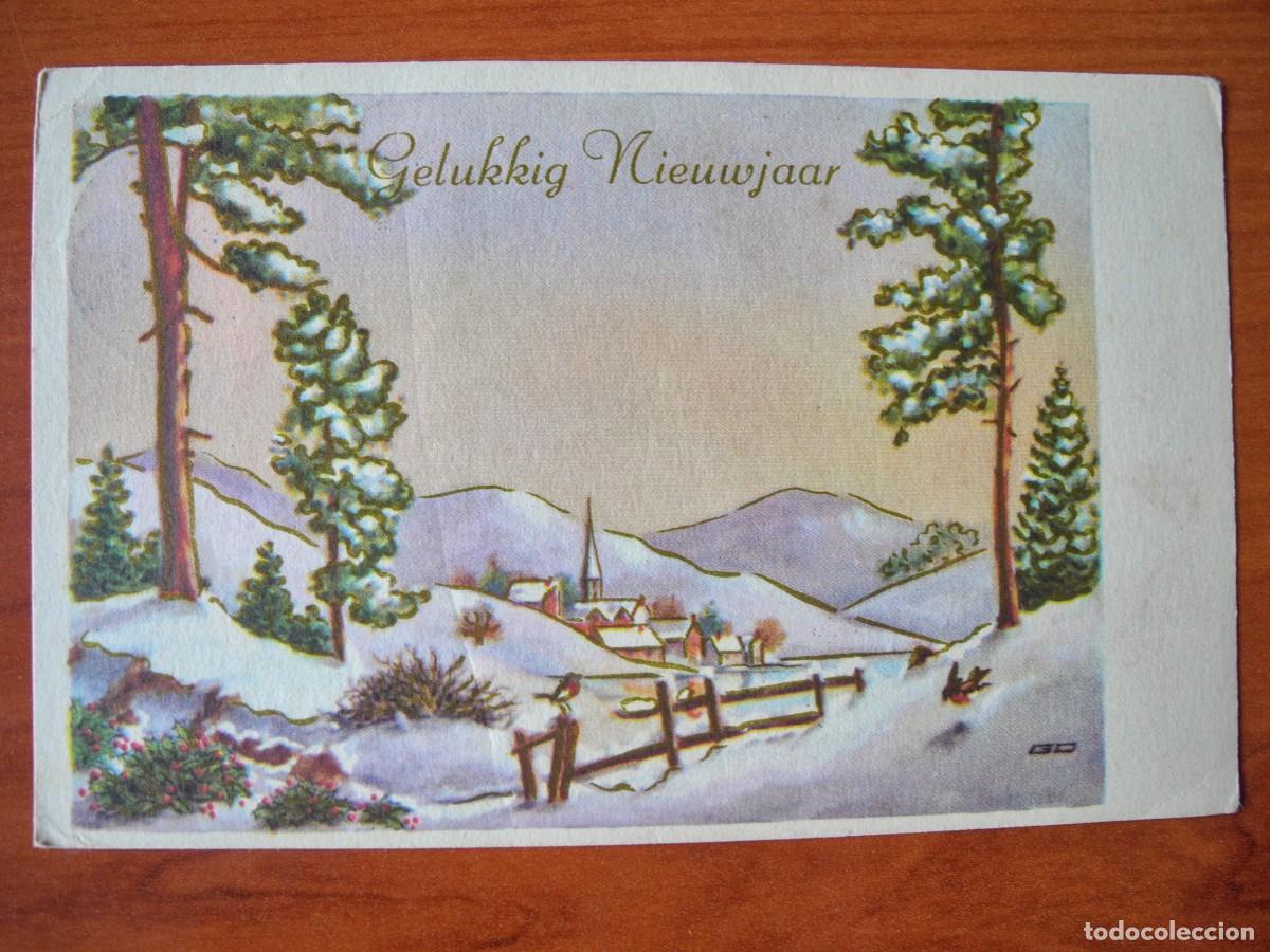 Postais: Postal de Navidad. Paisaje nevado. Trazos dorados. Circulada con sello 14x9