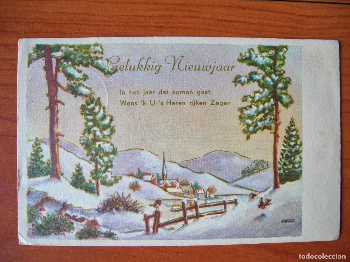 Postkarten: Postal de Navidad. Paisaje nevado. Trazos dorados. Circulada con sello 14x9