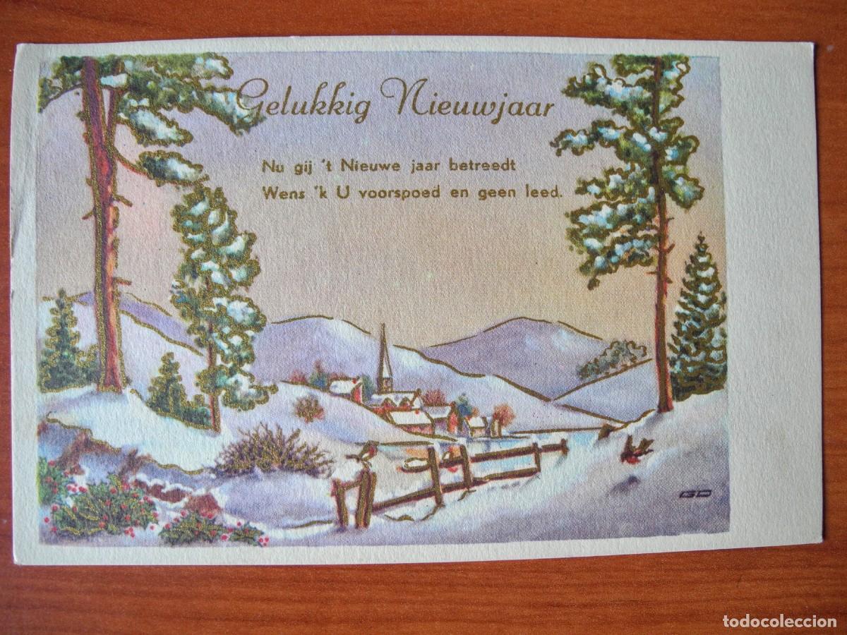 Postkarten: Postal de Navidad. Paisaje nevado. Trazos dorados. Circulada con sello 14x9
