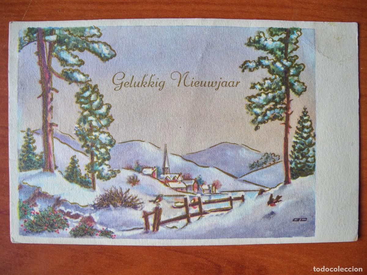 Postkarten: Postal de Navidad. Paisaje nevado. Trazos dorados. Circulada sin sello 14x9