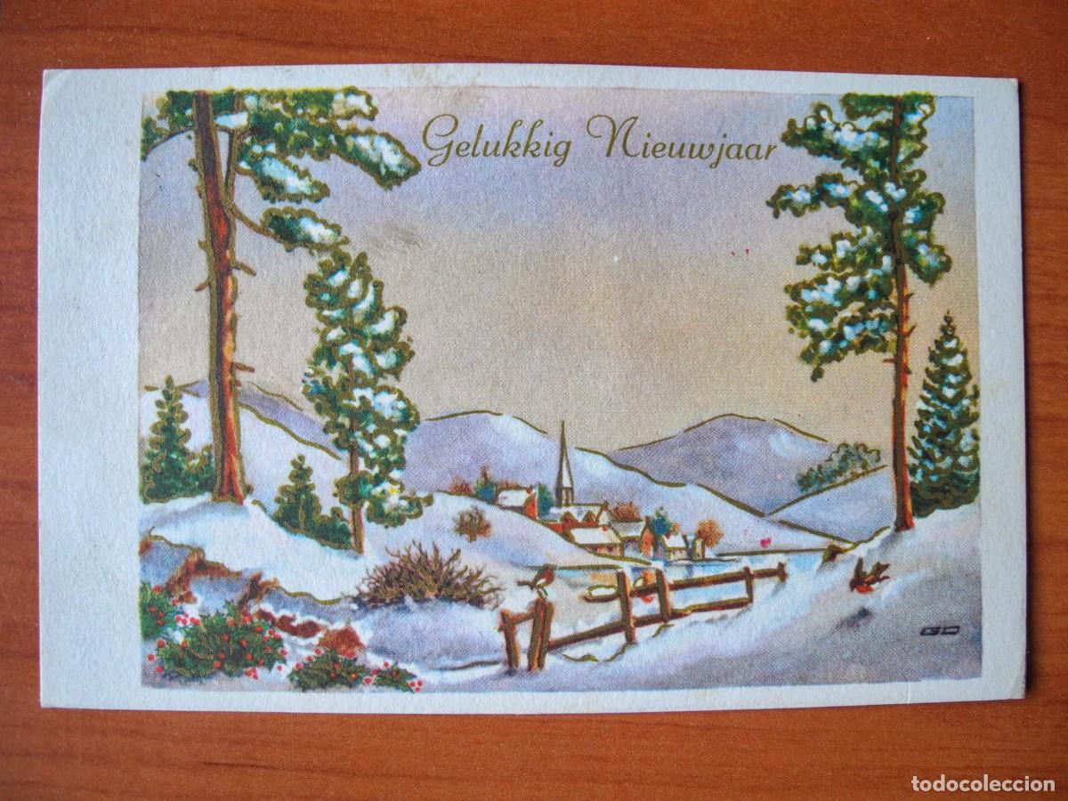 Postkarten: Postal de Navidad. Paisaje nevado. Trazos dorados. Circulada con sello 1964 14x9