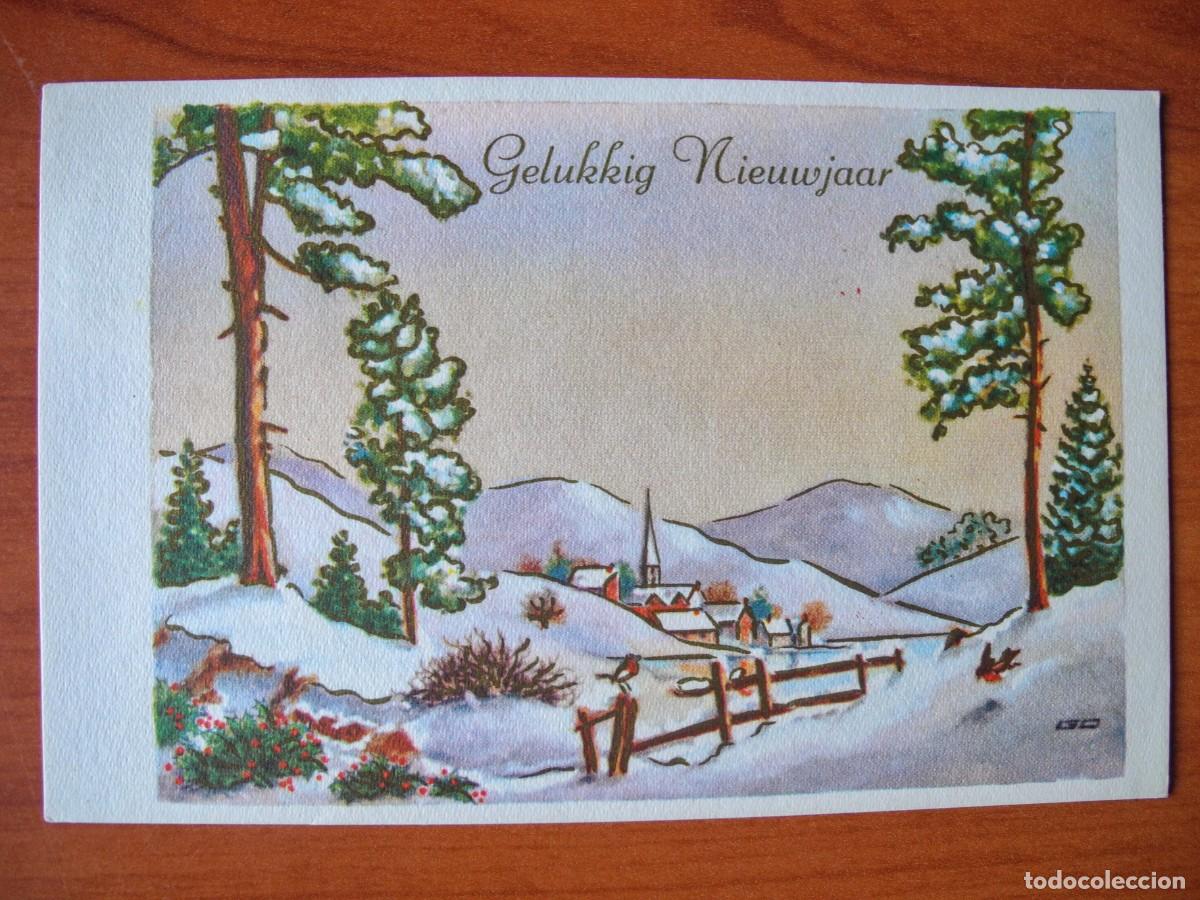 Postkarten: Postal de Navidad. Paisaje nevado. Trazos dorados. Circulada con sello 14x9
