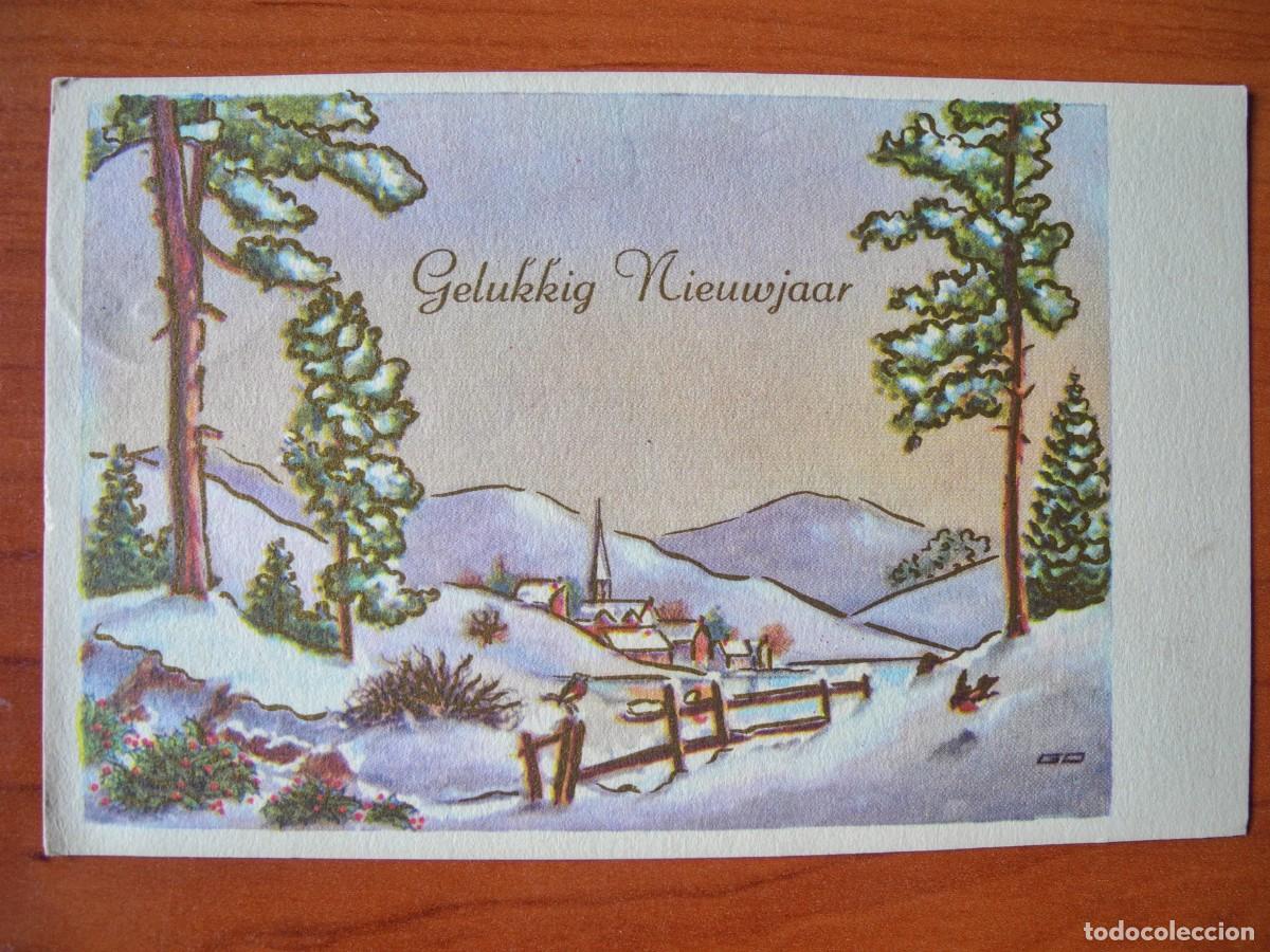 Postkarten: Postal de Navidad. Paisaje nevado. Trazos dorados. Circulada con sello 14x9