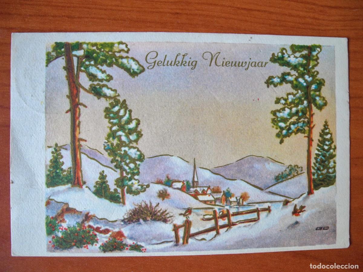 Postkarten: Postal de Navidad. Paisaje nevado. Trazos dorados. Circulada con sello 1967 14x9