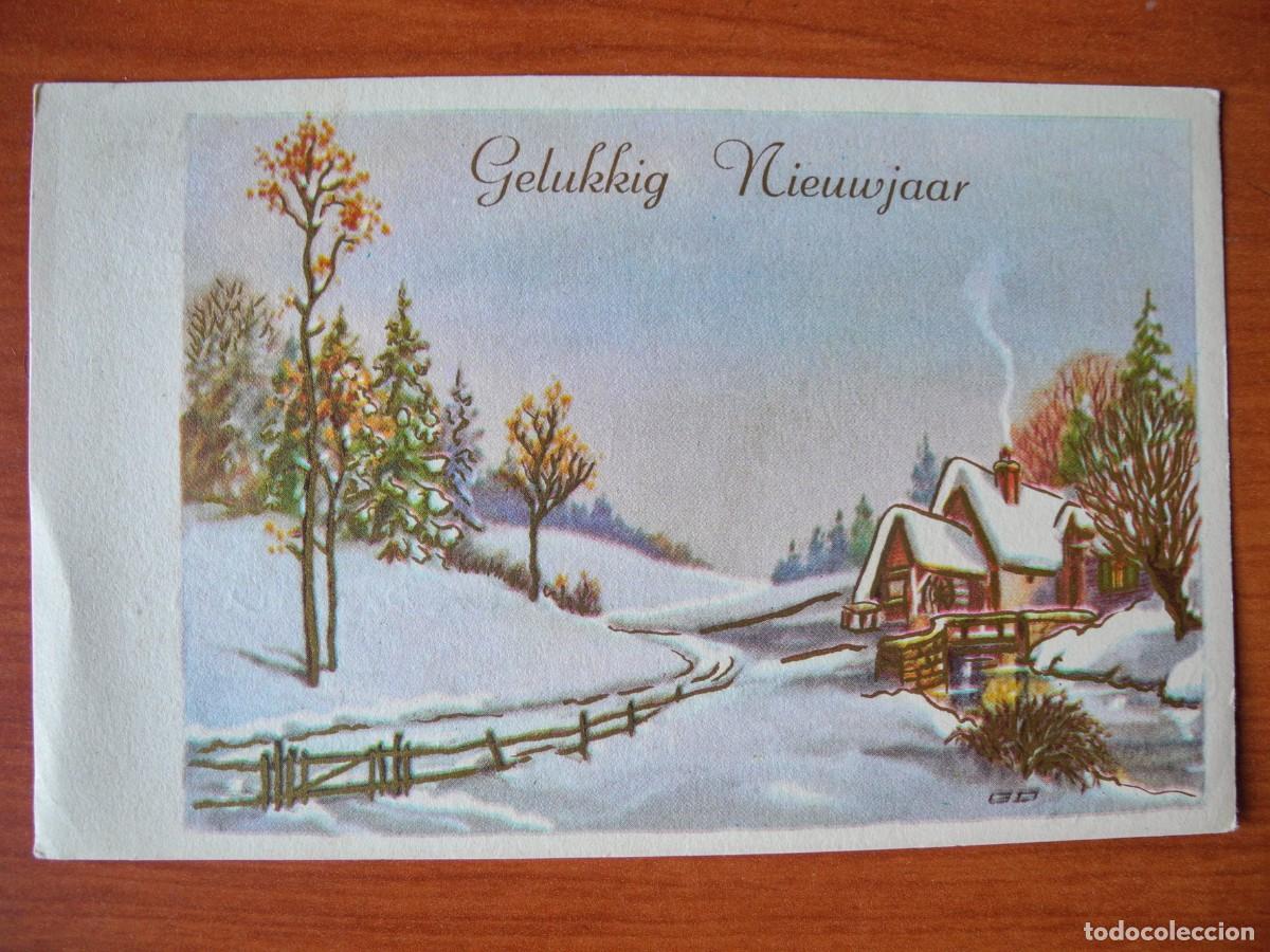 Postkarten: Postal de Navidad. Paisaje nevado. Trazos dorados. Circulada con sello 14x9
