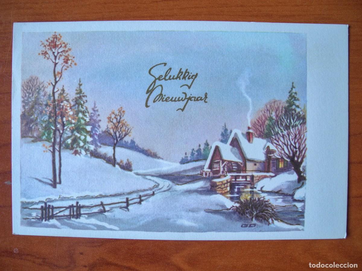 Postkarten: Postal de Navidad. Paisaje nevado. Trazos dorados. Circulada con sello 1969 14x9
