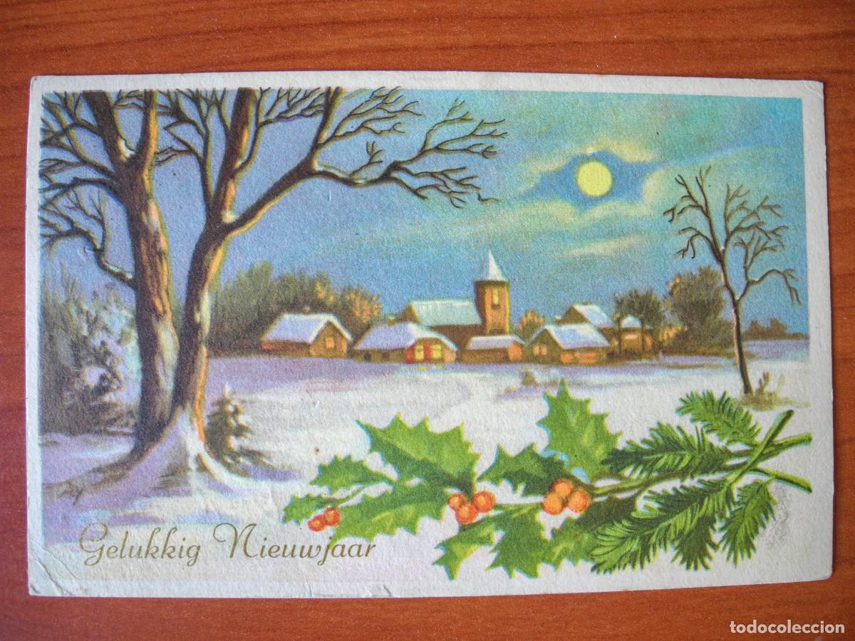 Postkarten: Postal de Navidad. Paisaje nevado. Acebo. Circulada con sello 1958 14x9