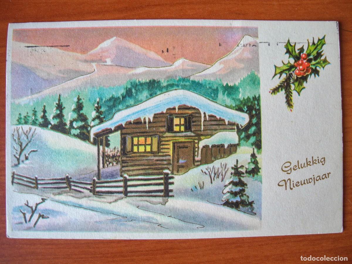 Postales: Postal de Navidad. Paisaje nevado. Trazos dorados. Circulada con sello 1963 14x9